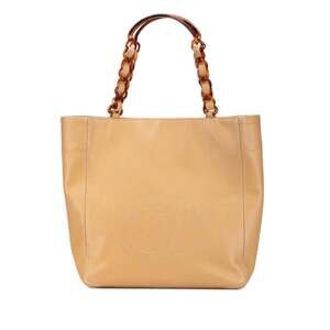 CHANEL Cream Caviar Leather Logo Shoulder Bag